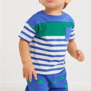 Hanna ANDERSSON | Colorblocked Blue and Green Striped Cotton Tee